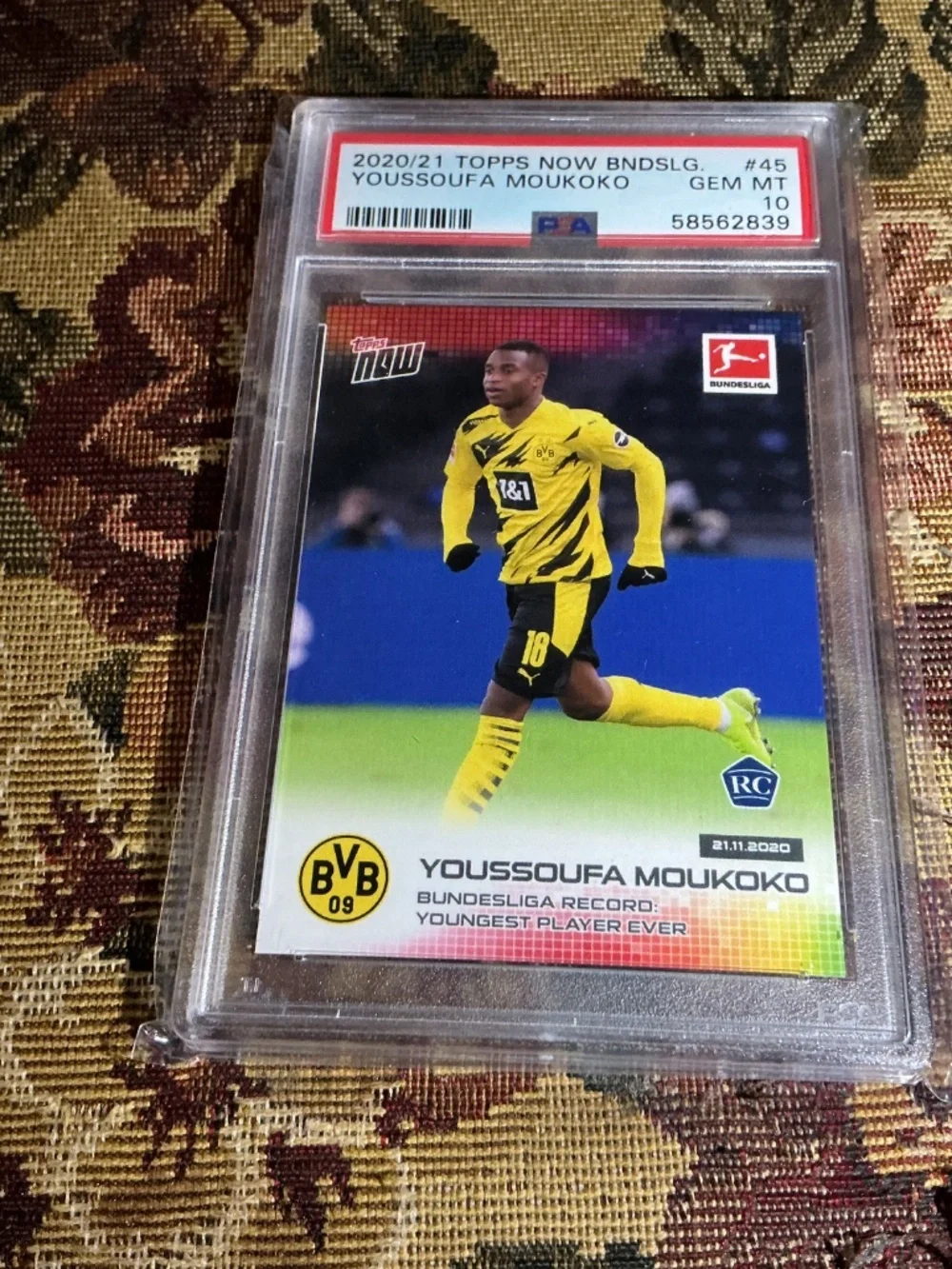 2020-21 Topps Now Bundesliga Youssoufa Moukoko 045 rookie card graded PSA 10